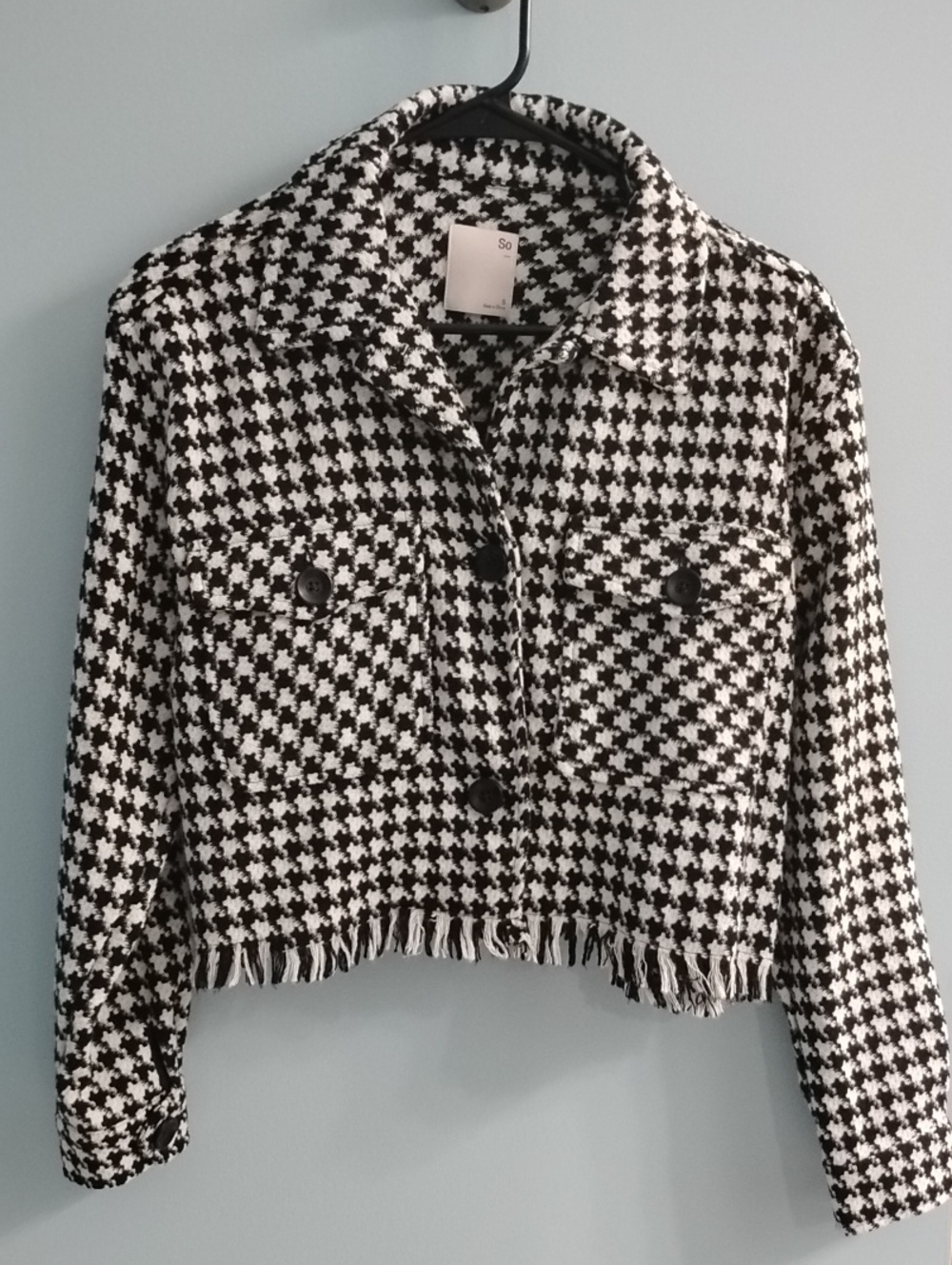 NWOT SO Black and White Houndstooth Cropped Blazer Size Small